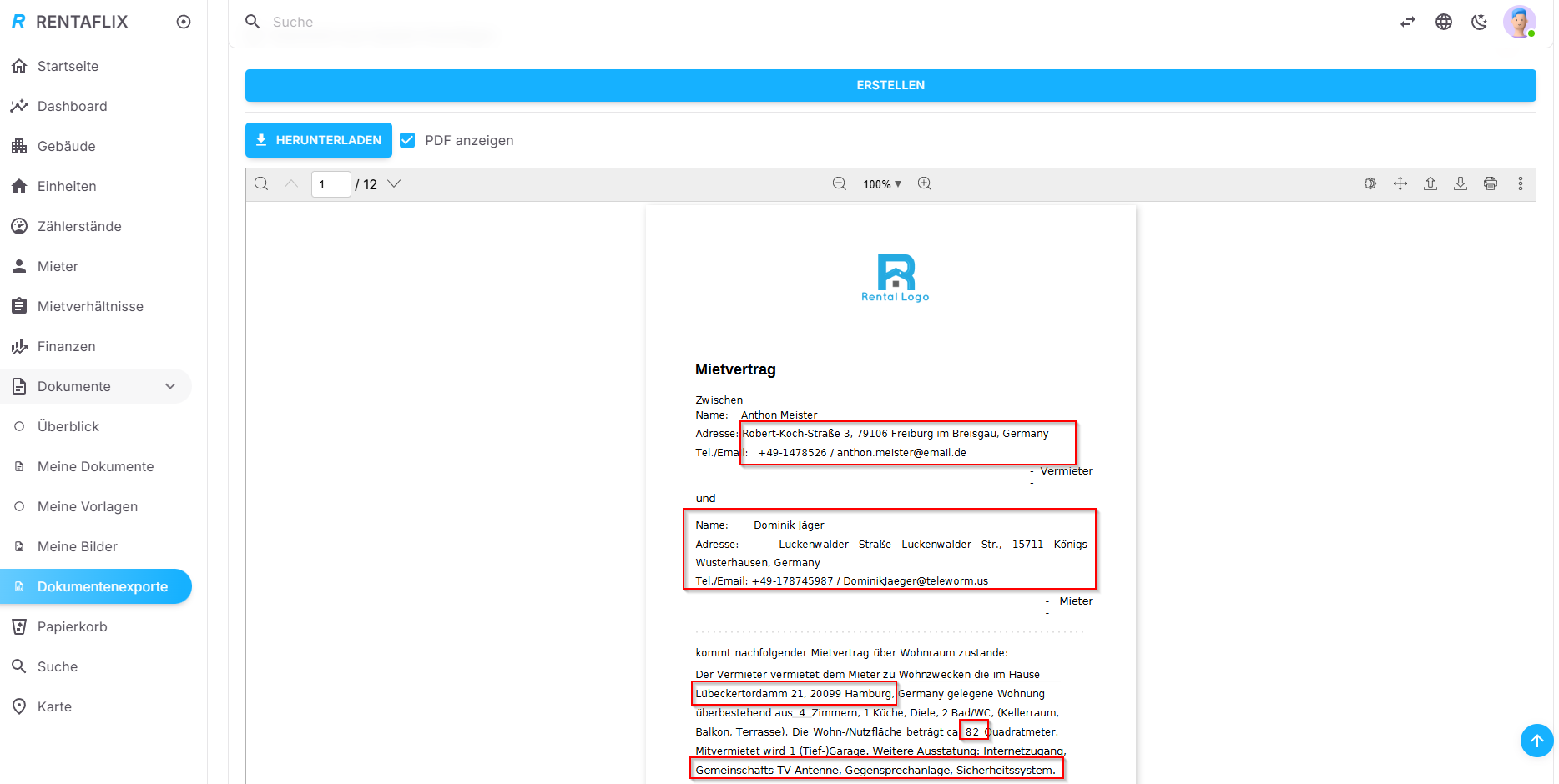 Dokumentenerstellung und Download