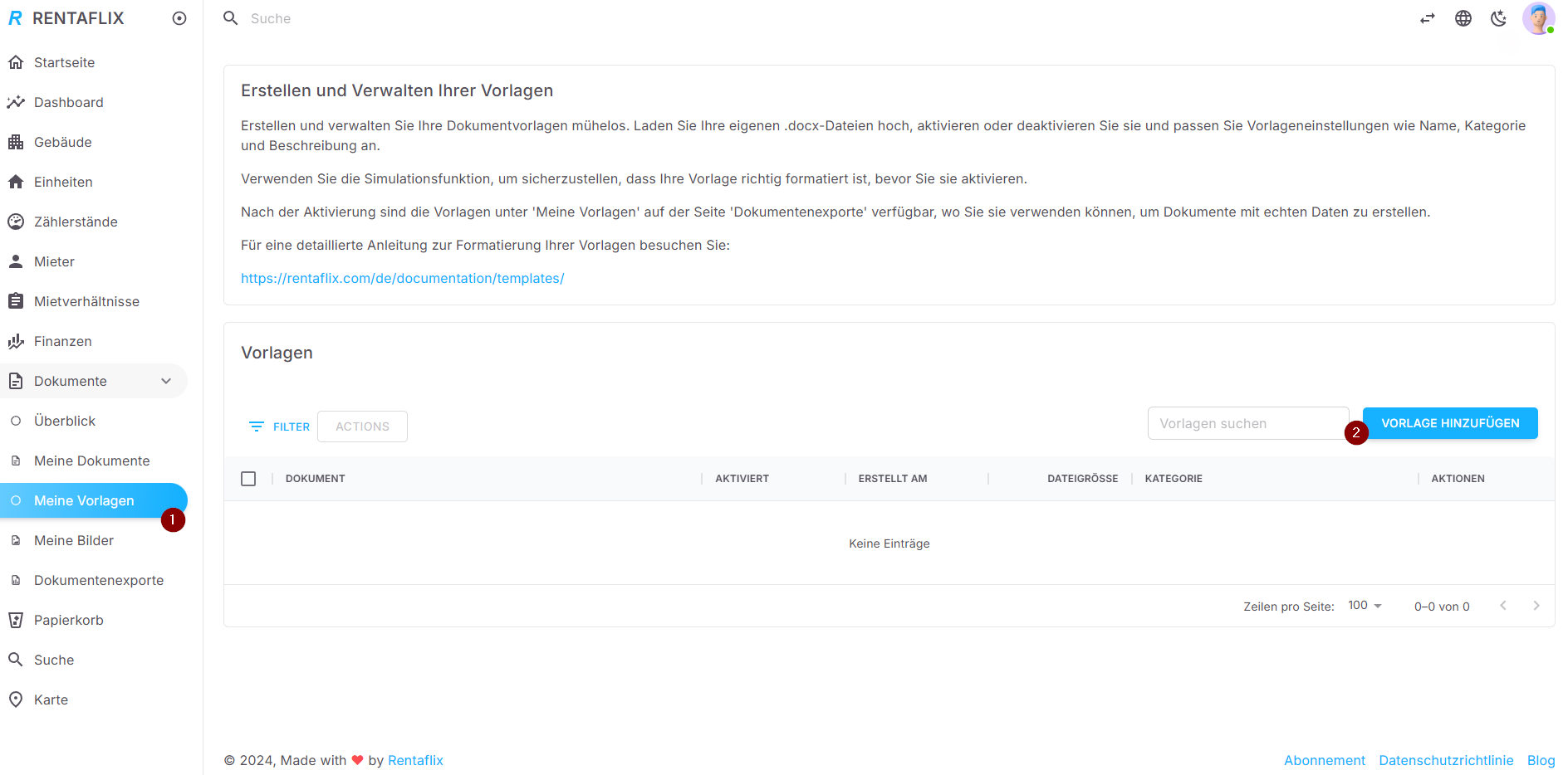 Hinzufügen einer neuen Vorlage