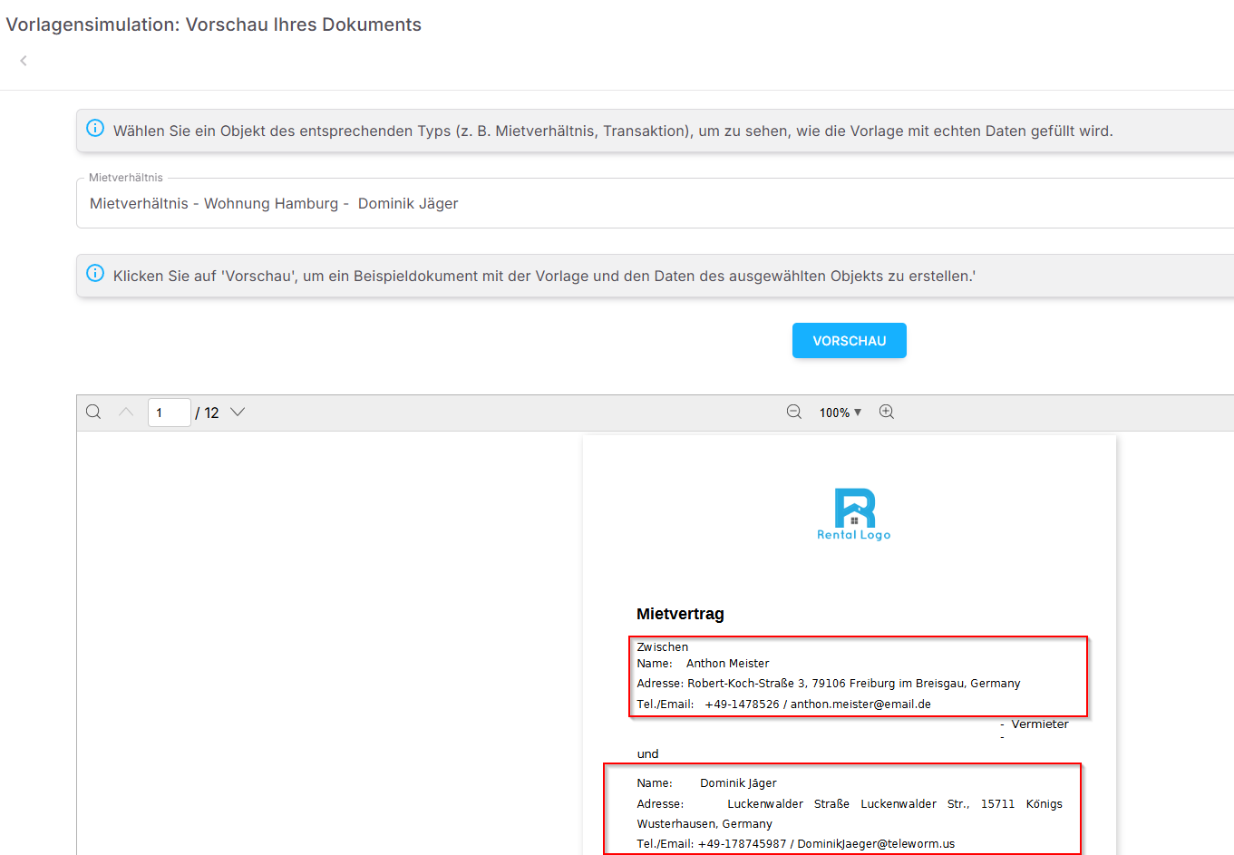 Vorschau Ihres Modells mit der Simulation