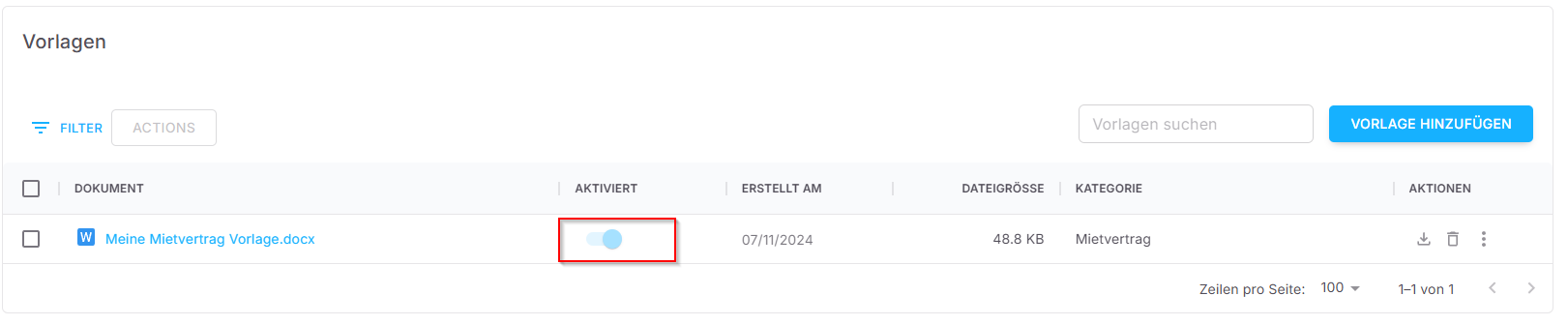 Überprüfung der Vorlagenaktivierung