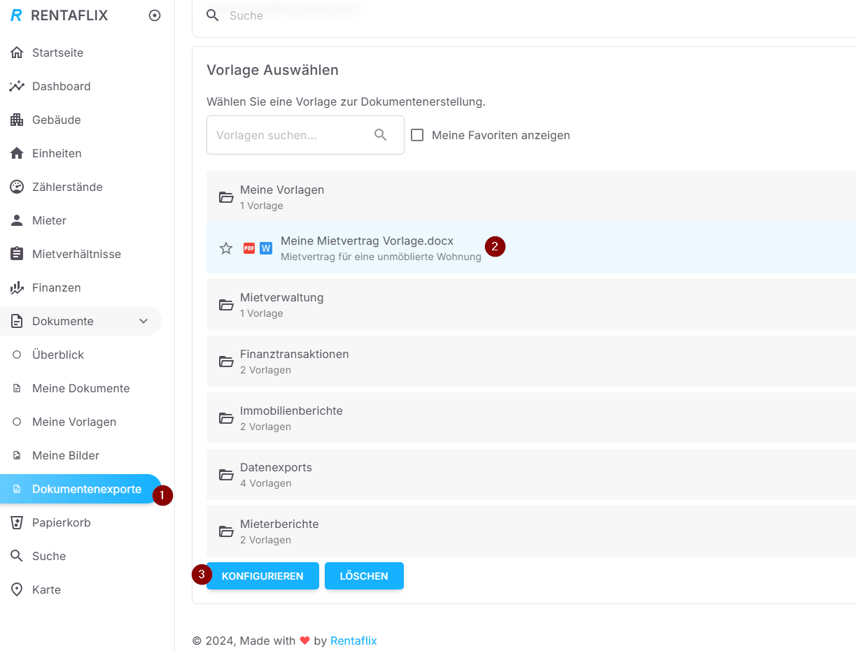 Verwendung der benutzerdefinierten Vorlage zur Dokumentenerstellung