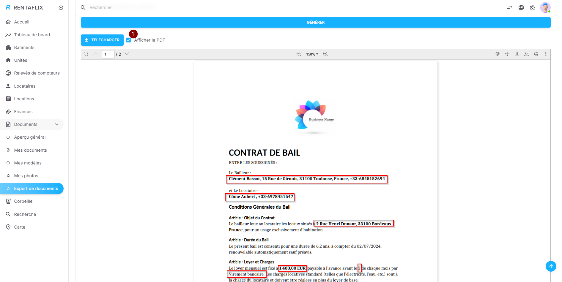 Génération et téléchargement de documents