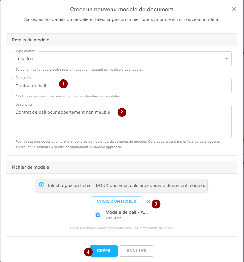 Configuration des détails du modèle