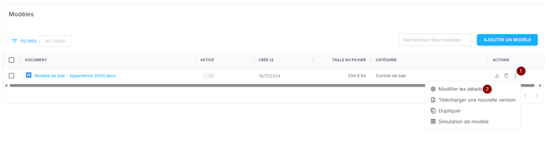 Activation du modèle
