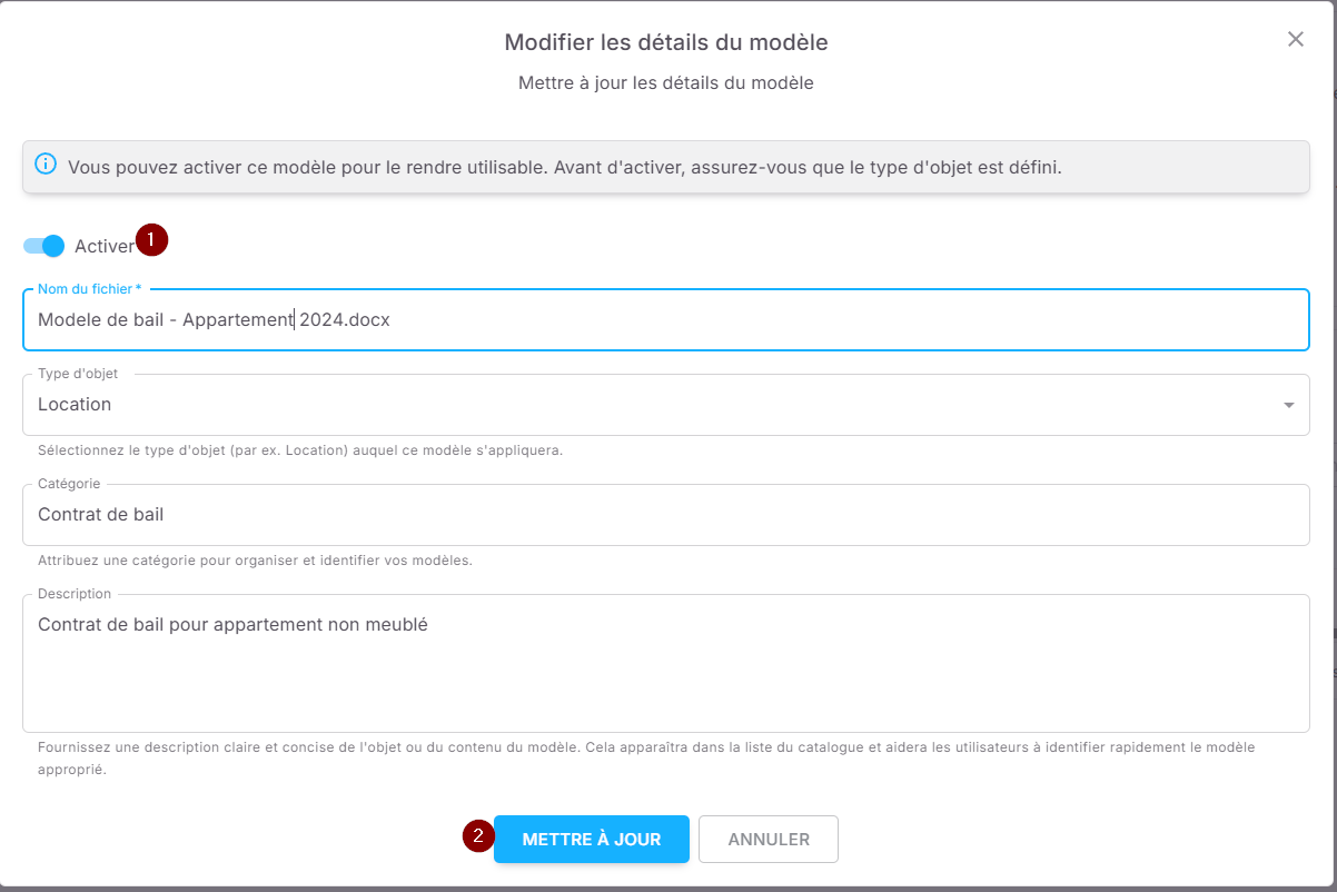Activation du modèle