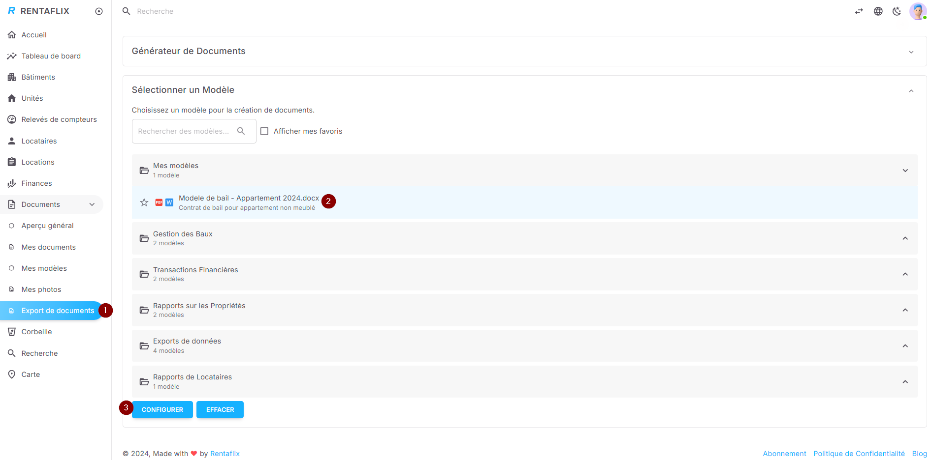 Utilisation du modèle personnalisé pour générer des documents