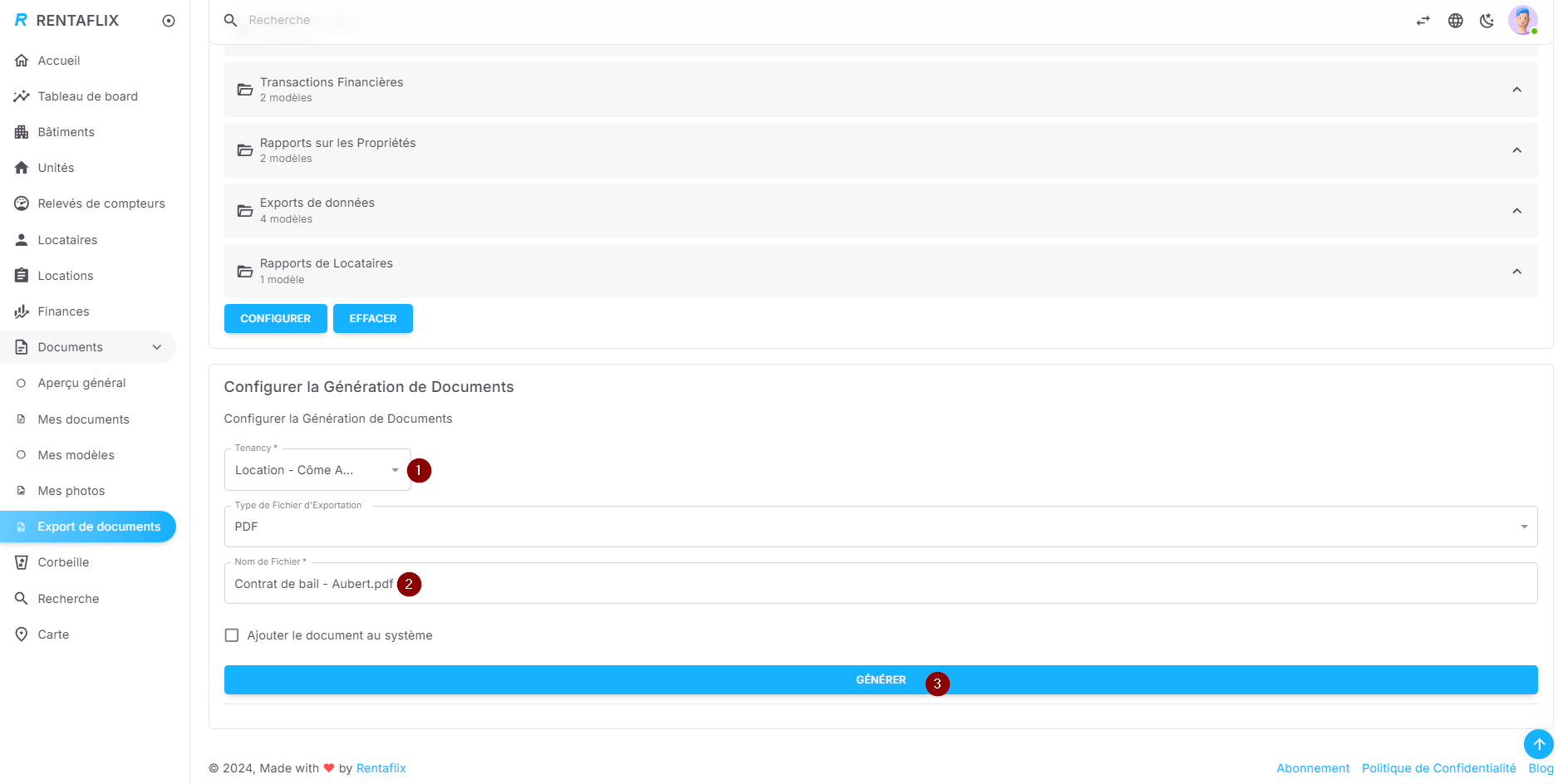 Configuration de la génération de documents